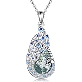 URONE Peacock Necklace 925 Sterling Silver Moss Agate Peacock Pendant Necklace Bird Feather Jewelry Gifts for Women