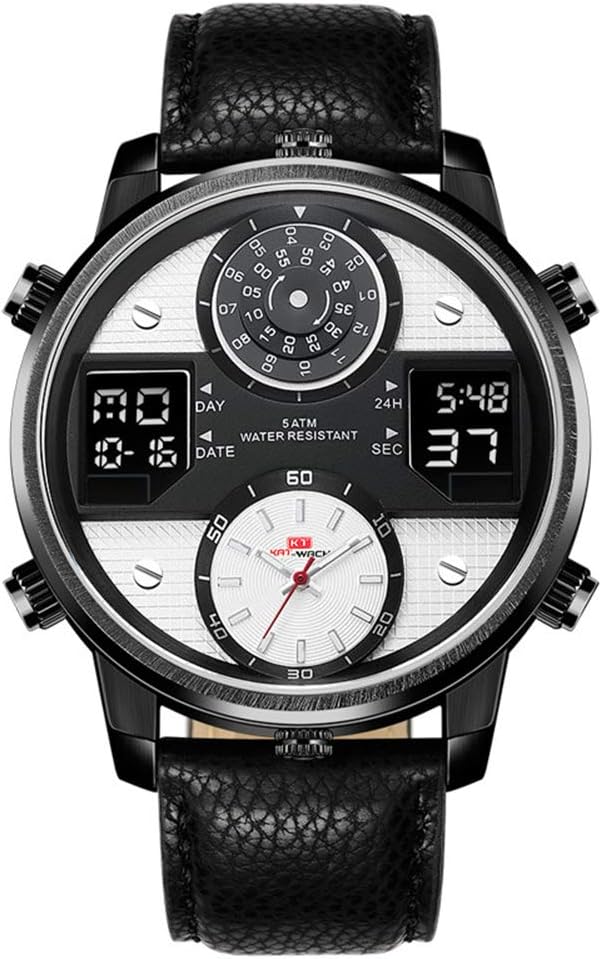 Men Watches Business Waterproof Chronograph Fashion Wrist Watch Sport Analogue Quartz Leather Strap Multifuctional Digital Backlight Calendar