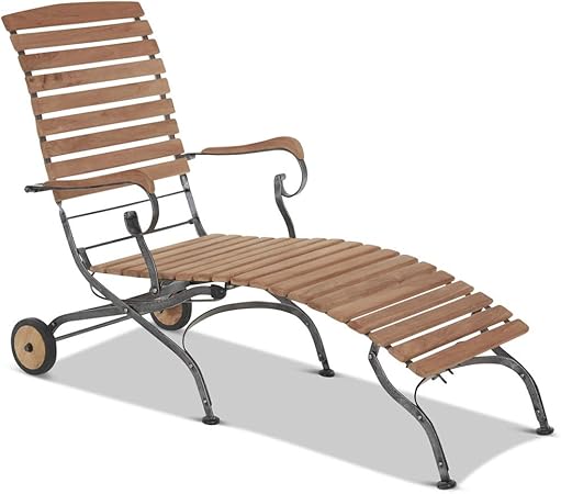 Amazon De Homy Gartenliege Klappbar Rollbar Holz Teak Unbehandelt Metallgestell Eisen Klappliege Sana