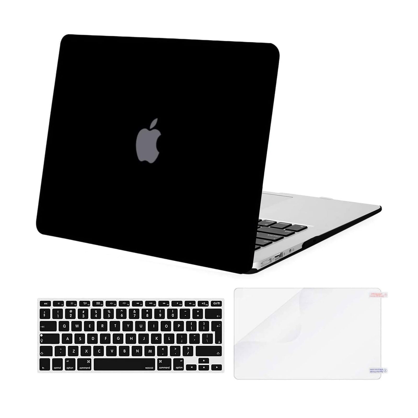 MOSISO Compatible with MacBook Air 13 inch Case Older Version (Models: A1369/A1466, 2010-2017), Protective Plastic Hard Shell Case & Keyboard Cover & Screen Protector, Black