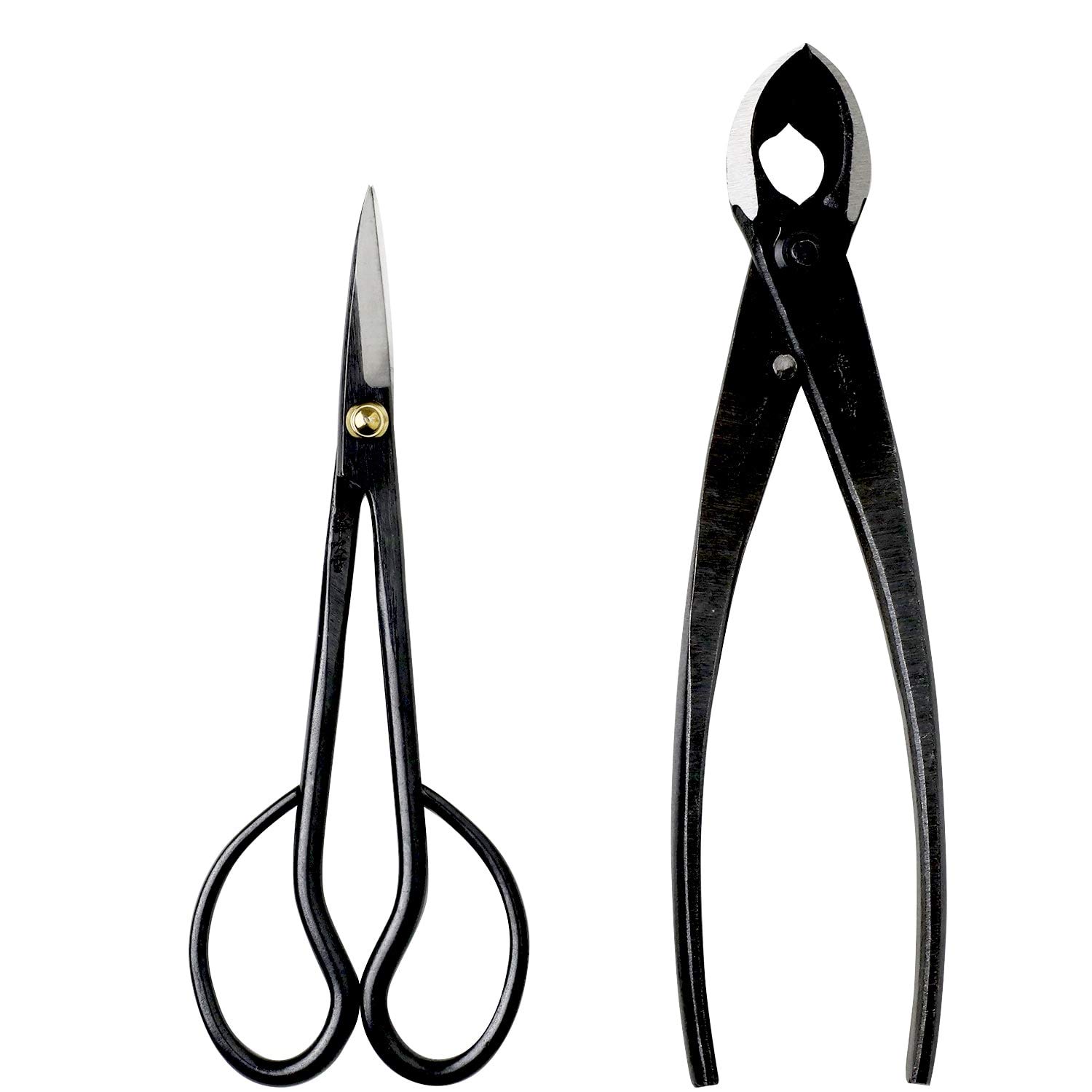 Wazakura Japanese Bonsai Essential Tool Set Made In Japan - Satsuki Bonsai Scissors 7" (180mm) + Concave Branch Cutter 8" (200mm) Pruning Starter Kit