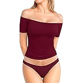 MANGOPOP Off The Shoulder Tops for Women Sexy Short Sleeve T Shirt Tops Slim Fitted
