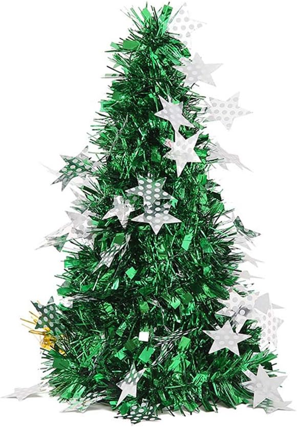 DreamColor Christmas Tinsel Tabletop Tree 10 inches Artificial Trees Party Home Office Xmas Decorations (Green)
