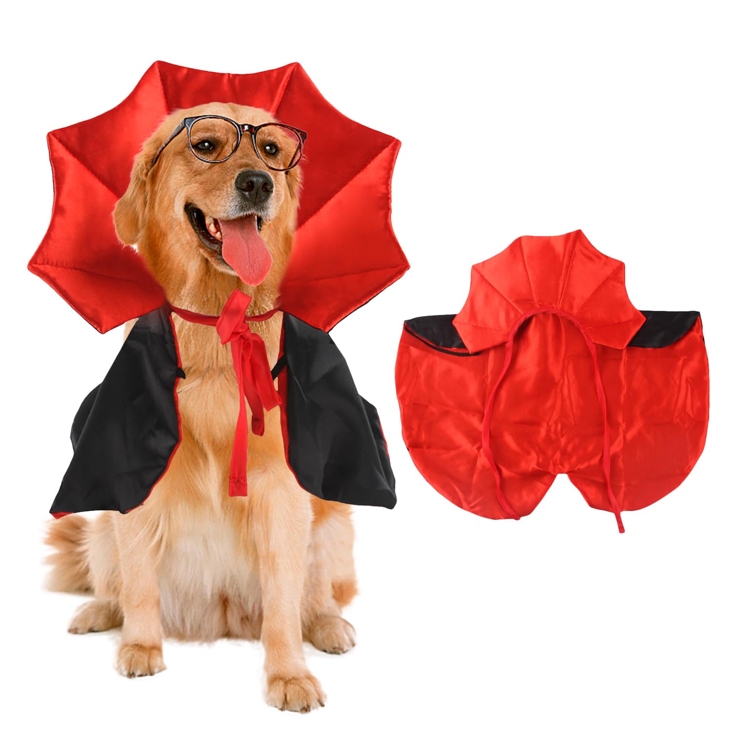 HIXNUG Dog Halloween Costume Pet Cloak Red Black Pet Cape Vampire Cloak Pet Apparel Cat Wizard Costume for Small Medium Dogs Cats Kitten Puppy