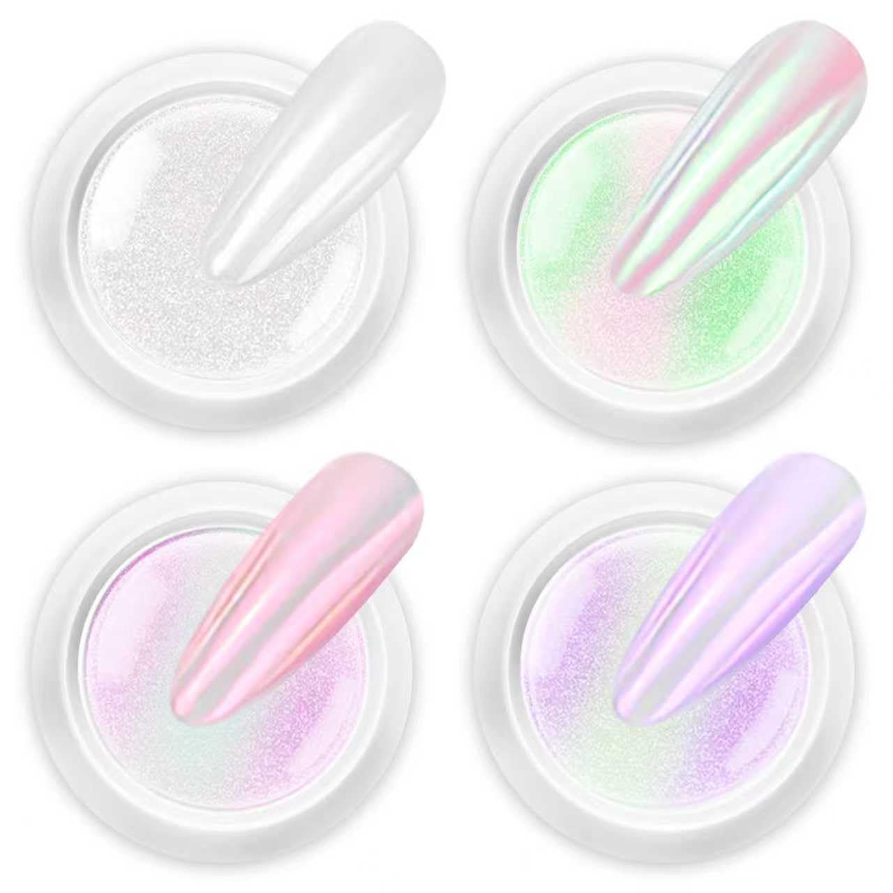 BISHENGYF Pearl Chrome Nail Powder - HIGH GLOSS White Holo Glazed Donut Chrome Powder Set Clear Aurora Mermaid Nail Glitter Powder, Ice Magic Mirror Effect Pigment for Nail Art Design Decoration — image 1