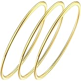 Jarlinwel Womens 14K Gold Plated Bracelet 2mm/3mm Stainless Steel Glossy Polished Stackable Thin Round Bangle Bracelet For Best Gifts for Love