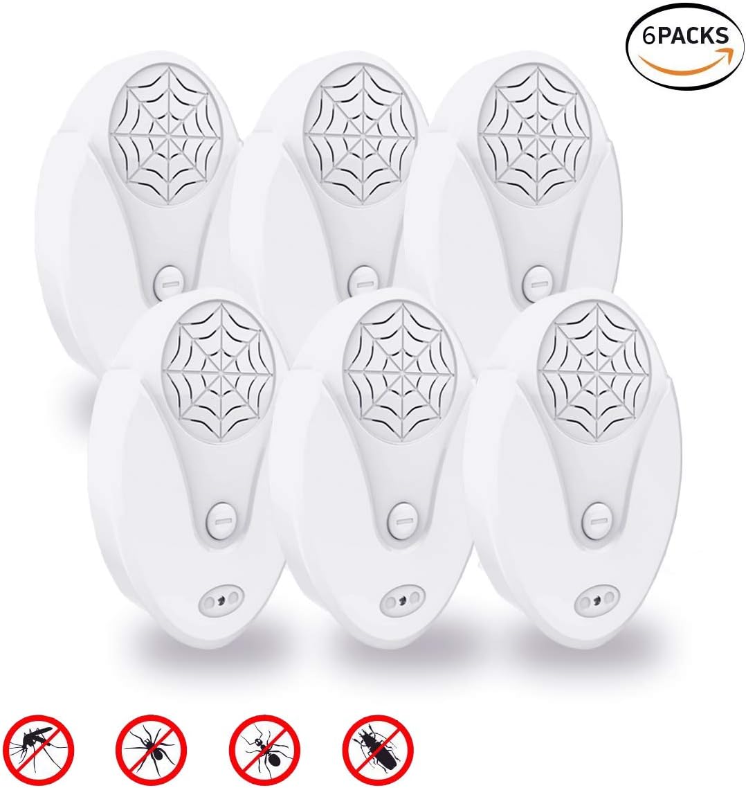 WILDJUE Ultrasonic Pest Repeller[6-Pack] Pest Control Spider Repellent, Electronic Plug in Pest Repeller-Repels Roaches,Spiders,Other Insects,Humans&Pets Safe
