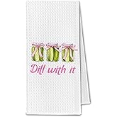 ChissNook Pickle Gifts Kitchen Towels, Gifts for Pickle Lovers Dish Tea Towels for Kitchen Decor, Dill with It Coquette Pink Bow Decorative Hand Towels, 16x24 Inch