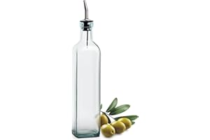 EHOMEA2Z Italian Glass Olive Oil Dispenser Bottle - 16 Oz, Oil and Vinegar Cruet with Stainless Steel Spout for Kitchen, Slig