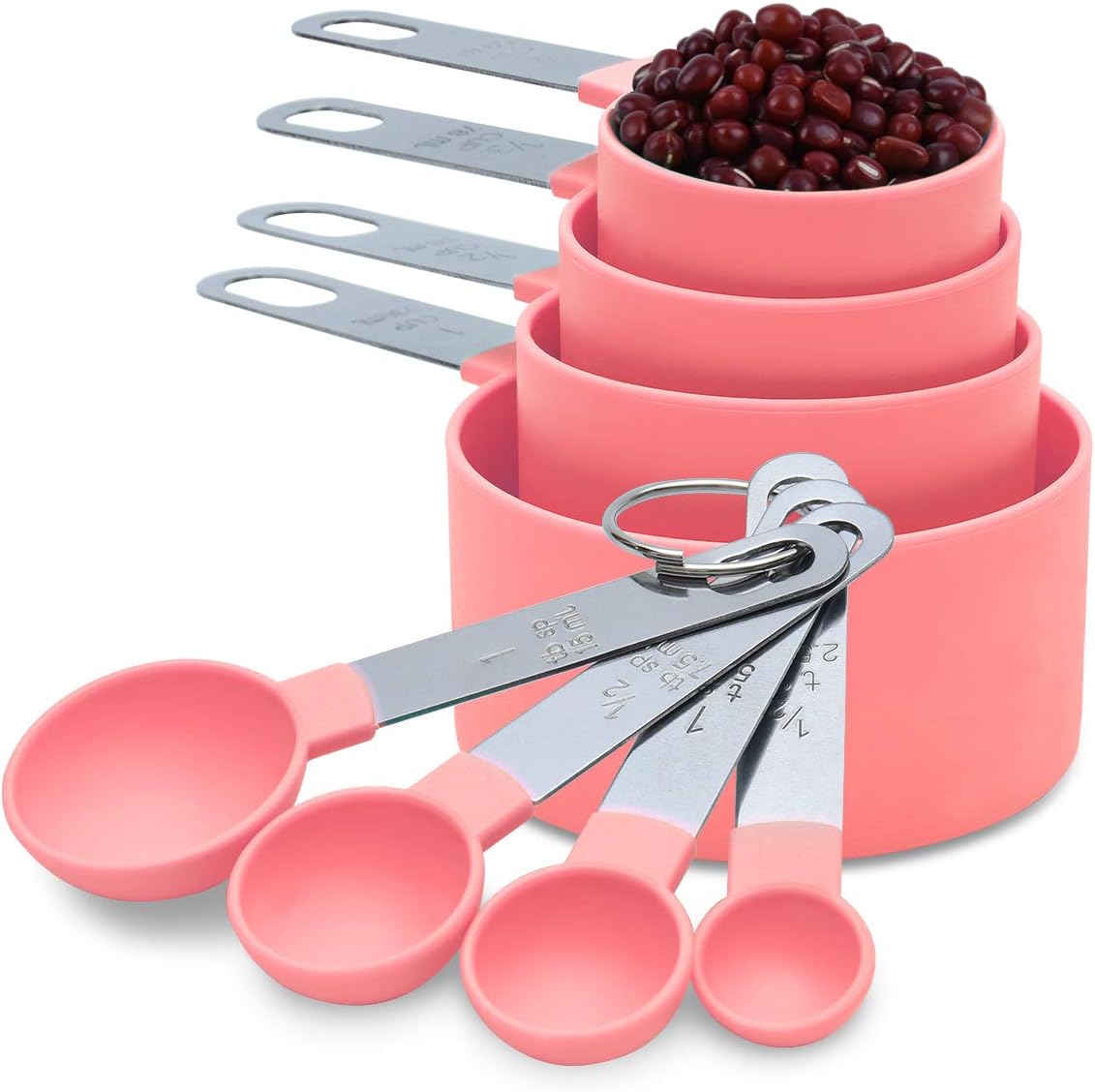 Measuring Spoons Set, Pink Measuring Cup with Stainless Steel Handles