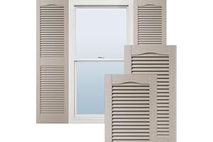 EKENA MILLWORK 14 1/2"W x 59"H Lifetime Vinyl, TailorMade Cathedral Top Center Mullion, Open Louver Shutters, w/Shutter-Loks (Per Pair), Clay