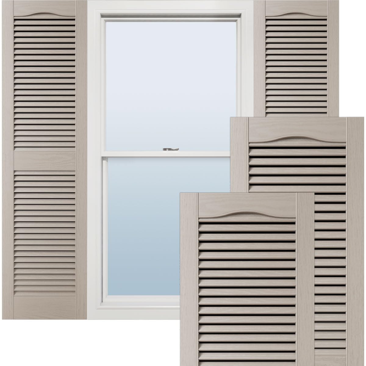 Ekena Millwork Lifetime Vinyl LL1S14X06000CL Standard Cathedral Top Center Mullion, Open Louver Vinyl Shutters, w/Installation Shutter-Lok's & Matching Screws (Per Pair), 14 1/2"W x 60"H, Clay Image