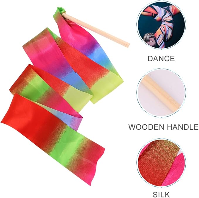 Hakka Ribbons Rainbow Streamers 2m Rhythmic Gymnastics Ribbon Wands Baton Twirling For Kids Artistic Dancing Gymnastics Smbs Group Dance Gymnastics