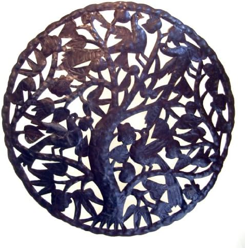 Le Primitif Galleries Haitian Recycled Steel Oil Drum Outdoor Decor, Round Tree of Life, 33 by 33-Inch