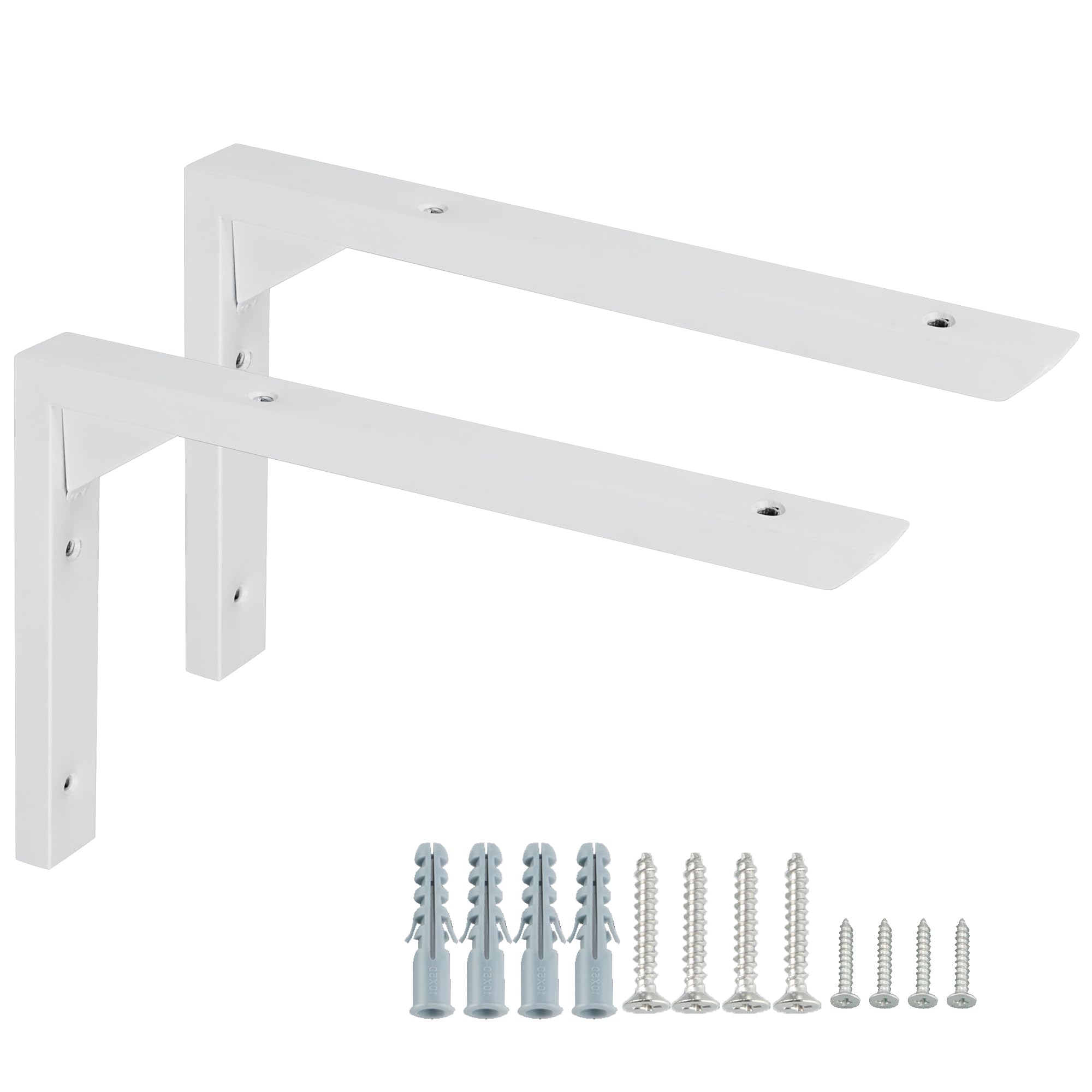 Mooche 2PCS Heavy Duty Shelf Brackets 10 inch, White Wall Brackets for Shelves, Stainless Steel Triangle Shelf Support with Screws for Living Room Bedroom Garage