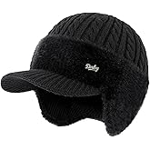 Trapper Hat, Winter Knit Hat with Ear Flaps and Fur Brim Moisture Wicking Comfort, Baseball Beanie Warm Stylish for Men