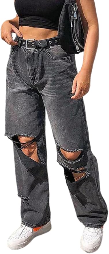 Maeau Jeans Mit Weitem Bein Für Mädchen, Denim Hose Gerade, Cargo Freizeithose Mit Elastischem Bund Und Taschen, Größe 120-170
