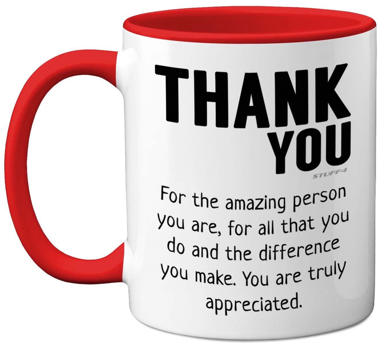 Stuff4 Thank You Mug - Gift for Best Friend, Leaving Gifts for Colleagues Boss Friends Men Women, Thank You Teacher Mug, 11oz Red Handle Ceramic Premium Leaving Men Women