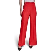 Karl Lagerfeld Women's Linen Pant Lightweight Sailor Pant Rosette Buttons Pants