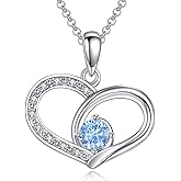 SHINYKEND Diamond Heart Necklace for Women, 925 Sterling Silver Lab-Grown Diamonds Heart Pendant with Birthstone Valentine's Day Birthday Mothers Day Jewelry Gifts for Her Mom Girlfriend 18+2"