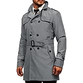 Makkrom Men's Trench Coat Slim fit Double Breasted Notched Lapel Belted Windbreaker Long Jacket Casual Windproof Overcoat
