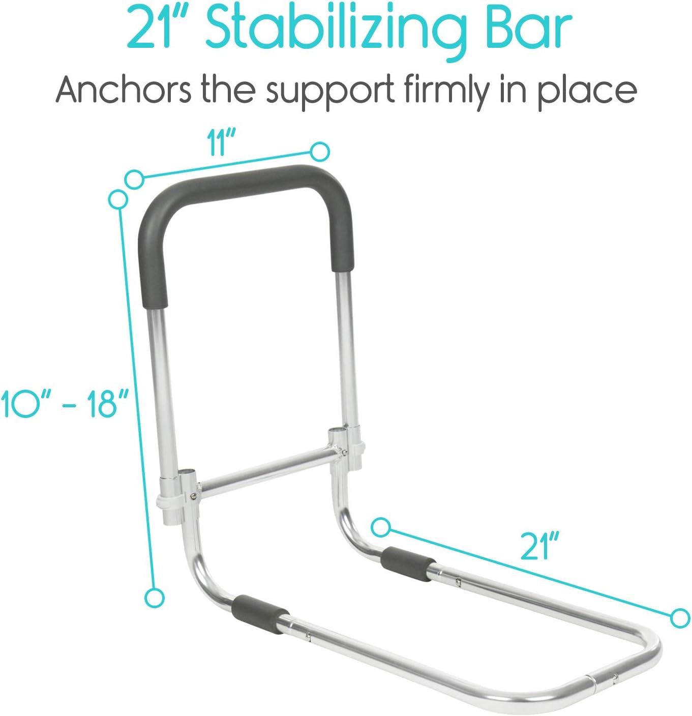 Vive Bed Rail - Compact Assist Railing for Elderly Seniors, Handicap, Kids - Standing Bar Handle with Fall Prevention Guard - Adjustable Bedrail Cane fits King, Queen, Full, Twin - Stability Grab Bar: Health & Personal Care