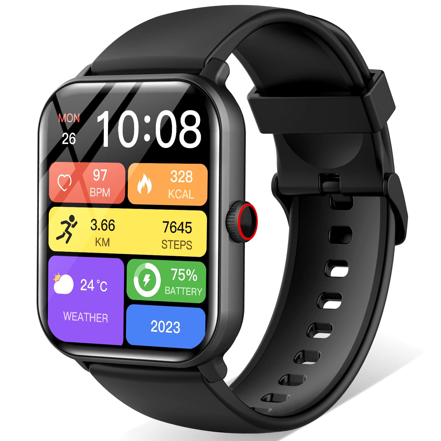HOIBAI Smart Watch (2025 Improved Model & Added SOS Functions) 1.9-inch Large Screen, Bluetooth 5.3, Call Function, iPhone Compatible, Android Compatible, Activity Meter, Pedometer, Wristwatch, Sports Watch