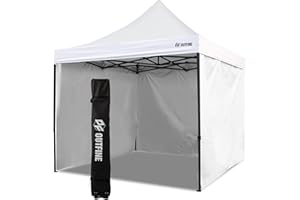 OUTFINE Heavy Duty Canopy 10x10 Pop Up Commercial Canopy Tent with 3 Side Walls Instant Shade, Bonus Upgrade Roller Bag, 4 Weight Bags, Stakes and Ropes (White, 10 * 10FT)