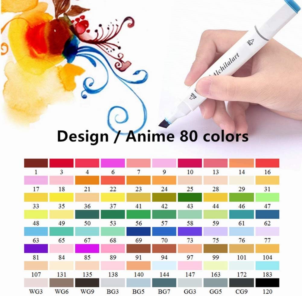 80 Colors Alcohol Markers Pen Set, Fany Artist Drawing Art Markers for Kids Adult Coloring Book Artist Dual Tip Markers Twin Permanent Markers Drawing Illustration (White Shell)