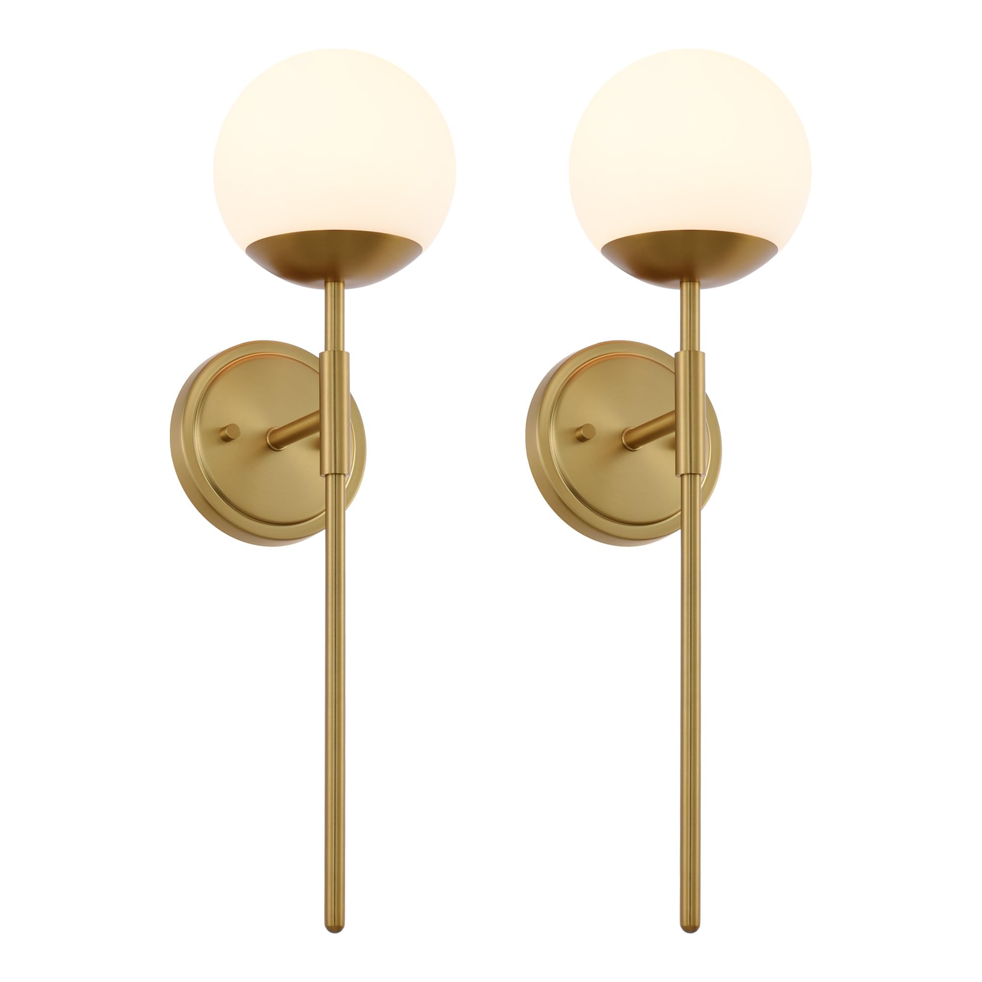 Photo 1 of Aged Brass Wall Sconces Set of 2, Modern Bathroom Vanity Sconces Wall Lighting, Vanity Light Fixtures with Globe Opal Glass, Wall lamp for Bathroom Bedroom Living Room Corridor Mirror Stairs Entryway