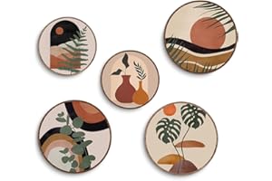 CSHVJ 5 Pcs Boho Wall Decor Sun Leaves Wall Art Bohemian Decor Rustic Wooden Hanging Sign Wood Plaque Geometric Minimalist Modern Decor Home Decor for Living Room Bedroom Farmhouse Kitchen Wood Art