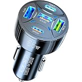 Alanph 5-in-1 Super Fast Charging USB C Car Charger Adapter for iPhone, 65W Multi-Port PD30W &amp; QC3.0 Cigarette Lighter USB Charger for Android/Samsung/iPad Pro (Black)