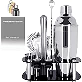 9Pcs Cocktail Shaker Set, Bartender Kit, Cocktail Shaker with Stand, Drink Mixing Includes Shakers,Strainer,Jigger,Bar Mixer Spoon,Muddler, Pourer, Bar Tool Set (Silver)