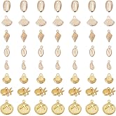 UNICRAFTALE 80Pcs 8 Styles Golden Seashells Charms Sea Animal Charms Scallops Conch Pendant Summer Ocean Charm Metal Jewelry Charm for Necklace Bracelet Earrings Making