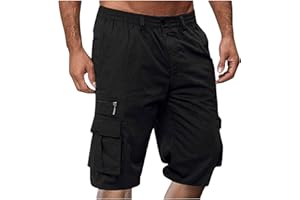 lcziwo Mens Shorts Casual Plus Size Elastic Waist Cargo Short Solid Oversized Outdoor Athletic Shorts with Pockets