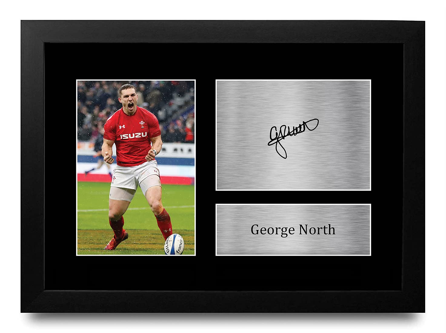 HWC Trading FR A4 George North Wales Gifts Printed Signed Autograph Picture for Rugby Union Fans - A4 Framed