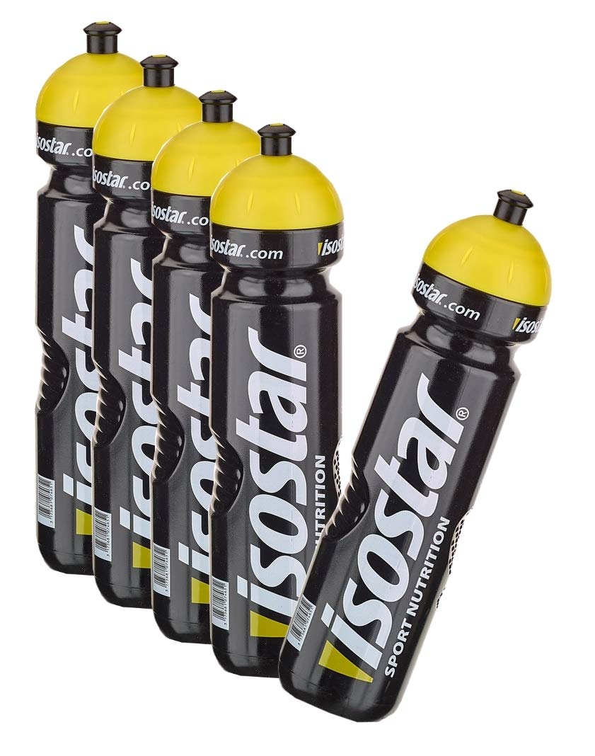 Isostar Sport Drinking Bottle 1000 ml - BPA-free - Water bottle for running, cycling, gym, hiking - Practical and leak-proof push & pull closure (5x1000 ml)