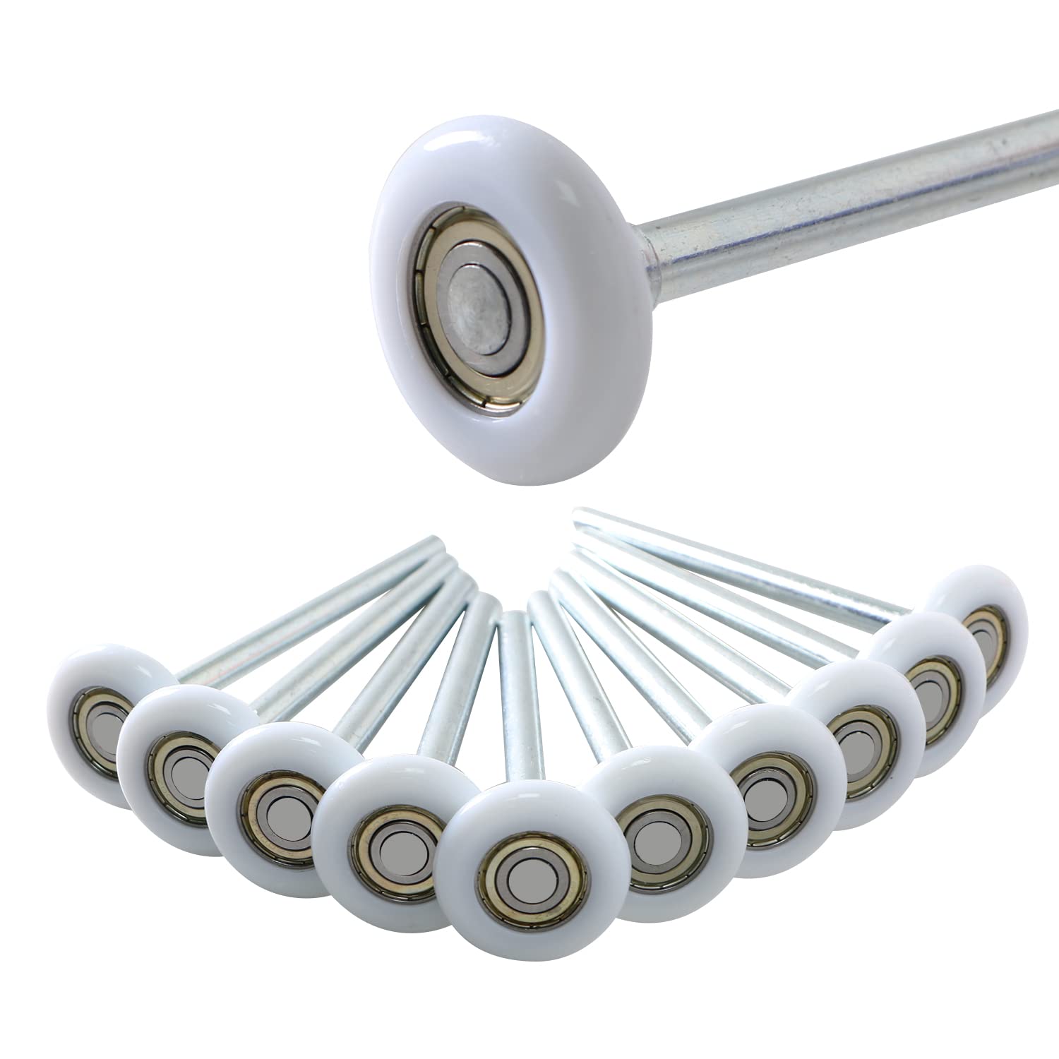 Ohamtes 10 Piece, 2" White Roller, 6" Stem, 6200ZZ Bearing Sealed Nylon Garage Door Roller, Remote Control Door Roller