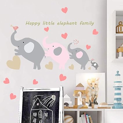 Amazon Co Jp 保育園の壁の装飾 かわいい漫画の象の壁のステッカー 子供部屋の女の子の寝室の装飾のための保育園の壁画 ピンクの愛の鳥の壁のステッカーの装飾 子供部屋のアート壁画のための 子供の赤ちゃんの壁のステッカー ホーム キッチン