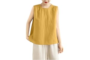 Loose Tank Tops for Women Summer Bohemian Solid Shirts Casual Back Button Tops Lightweight Round Neck Tshirts