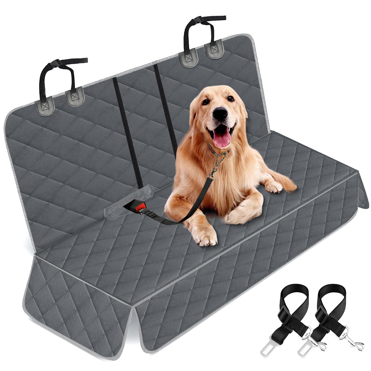 Photo 1 of Yuntec Dog Car Cover for Back Seat Pet Protector Waterproof Bench Car Seat Cover, Nonslip Rear Seat Cover fits Middle Armrest for Most Cars Trucks SUVs - Grey