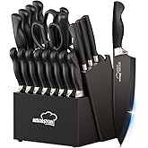 Knife Set, Amorston 21 Pieces Kitchen Knife Set with Block and Sharpener, Ultra-Sharp Knives Set with Ergonomic Handles, Black German Stainless Steel Knife Block Set, Dishwasher Safe