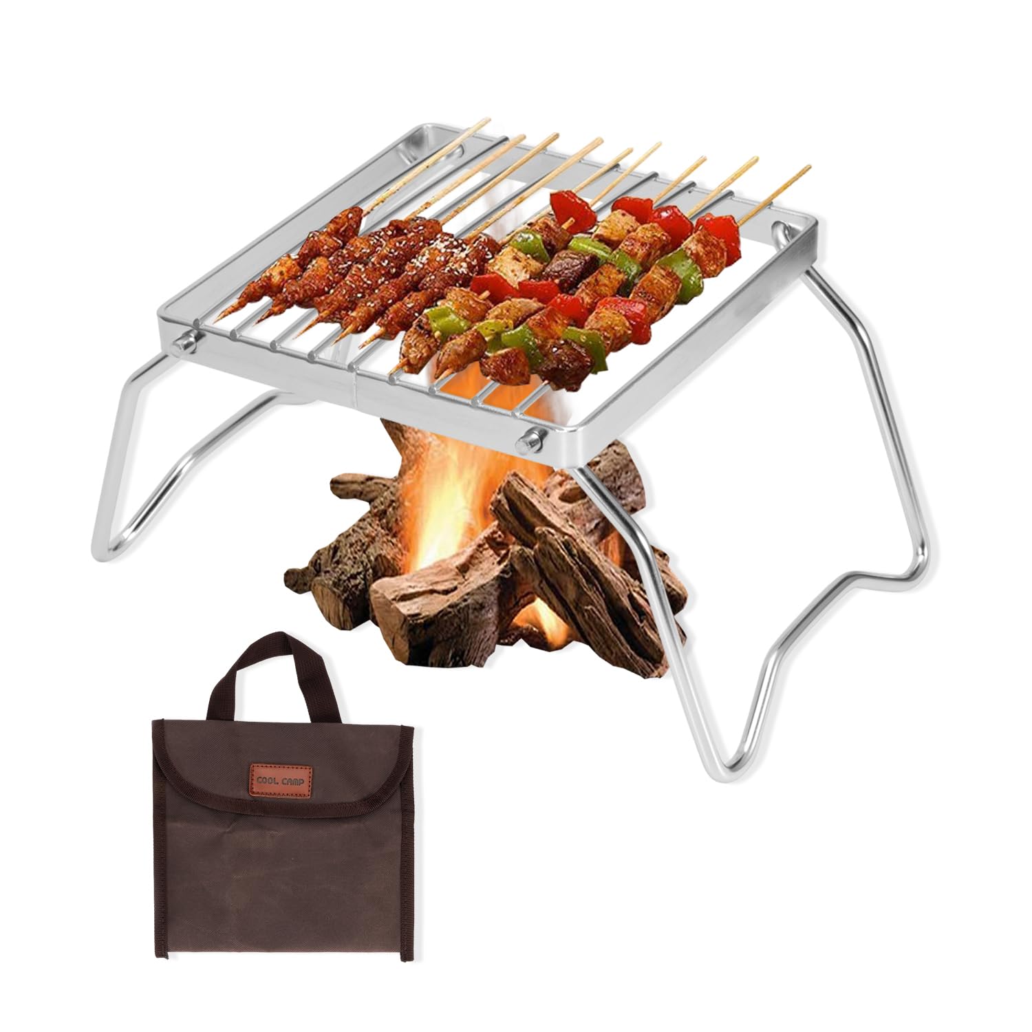 Tomotato Folding Grill Rack Stainless Steel Campfire Grill Grate Mini Portable Heat Resistant Fire Cooking Rack with Handbag for Outdoor Barbecue Camping Picnic