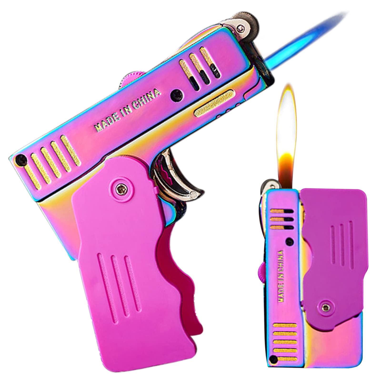 Jet Lighter with Lock Function - Cool Windproof Adjustable Jet & Soft Flame, Refillable Butane Lighter for Candle, BBQ, Kitchen, Camping (Without Butane) -Rainbow Ice