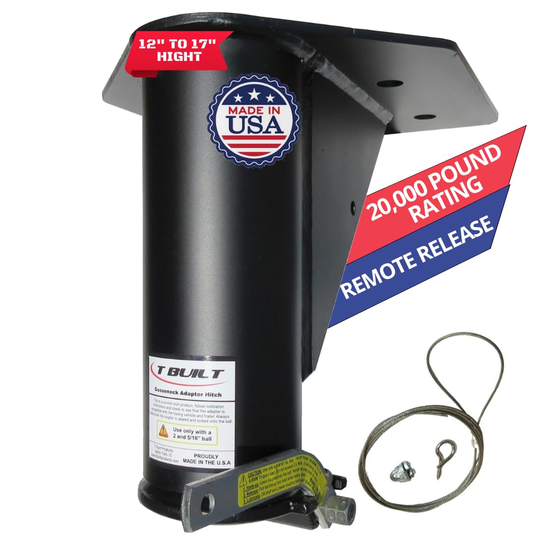 Photo 1 of T-Built 5th Wheel to Gooseneck Adapter Adjustable Height 12"-15"-17" with 7 3/4" Offset, Remote Release, Made in USA, Fifth Wheel to Gooseneck Adapter for RV Camper Trailer, 20.000 Pound Rating