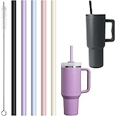 Diumepo 12.2” Silicone Straws Reusable for Stanley/Simple Modern/Meoky 30 oz 40 oz Tumbler, 5 Pack Reusable Long Rubber Drinking Straw for 64 oz Water Bottle, Cleaning Brush