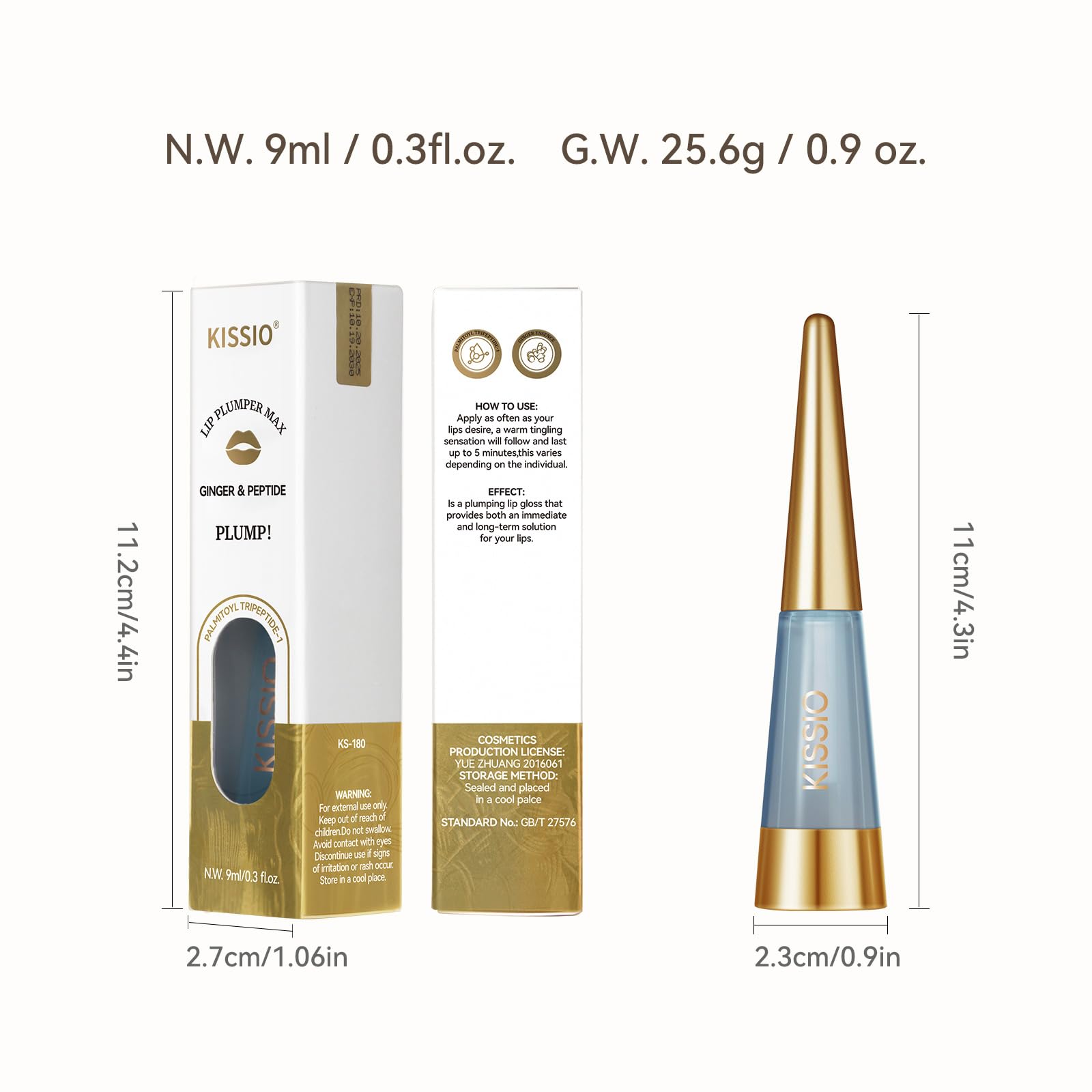KISSIO PLUMP Lippenfüller,9 ml,maximale Fülle mit Ingwer und Peptiden,extremer Lippenfüller,feuchtigkeitsspendend, Lippenauffüllung,Lippenkonturpflege,Lipgloss,Expert 9