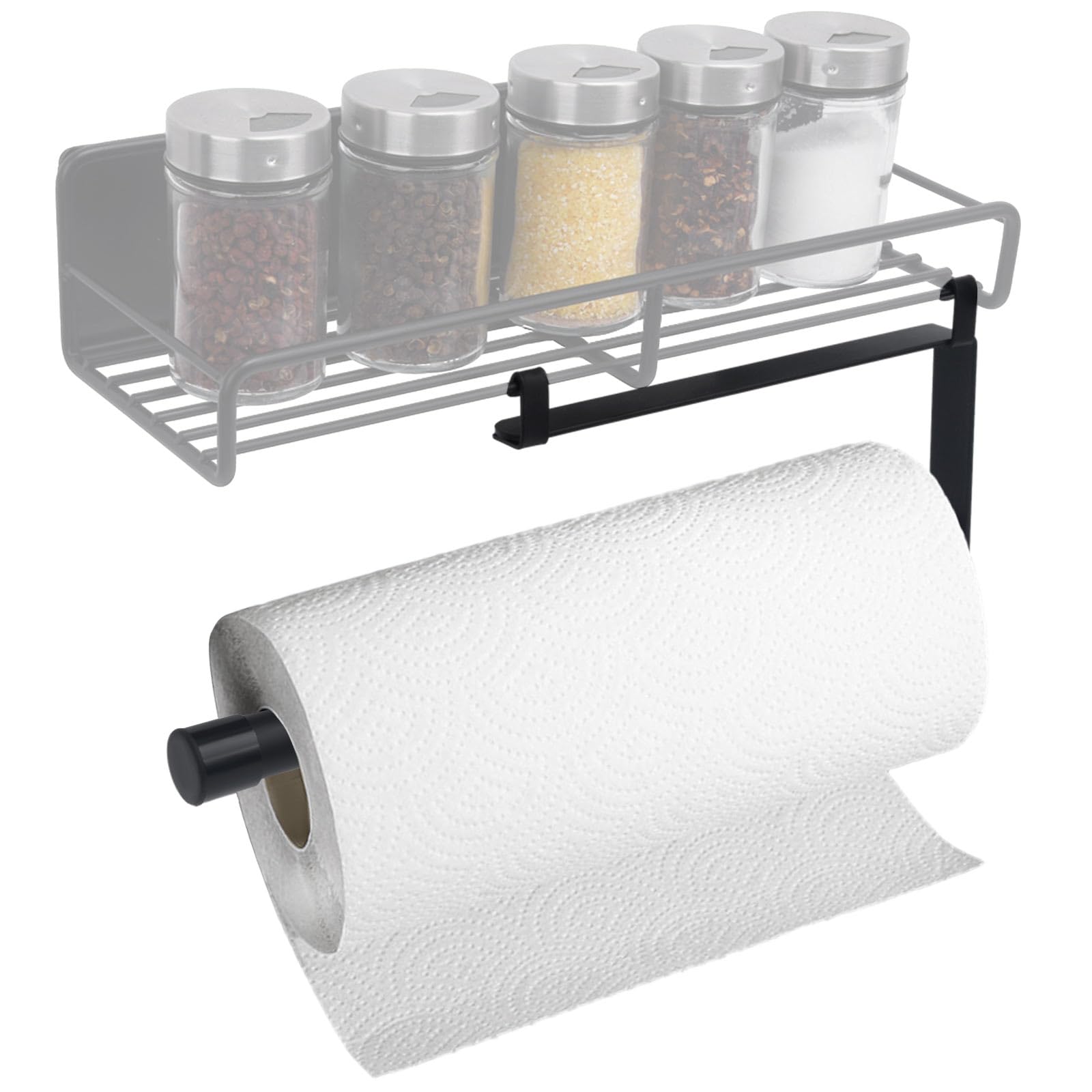 Photo 1 of ChengFu Hanging Paper Towel Holders, Paper Towel Holders for Magnetic Spice Rack Hanging Paper Towel Holder with Hook Space Saver Container for Kitchen Apartment, Drill Free, Black