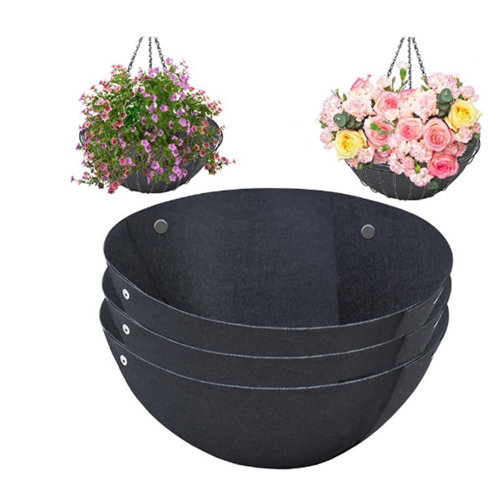 Tefola Hanging Basket Outdoor, Pack of 4 Felt Mat for Plants, Hanging Baskets for Indoor, Durable Plant Liner Black for Hanging Pots, Flowers, Vine Pot, Garden and Balcony (Round, 16 in)