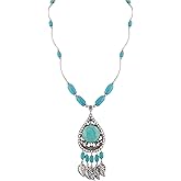MINACHI Boho Created Turquoise Dreamcatcher Necklace, Vintage Bohemian Ethnic Jewelry Gift for Women